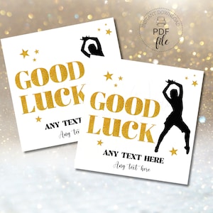 Étiquette-cadeau de danse porte-bonheur imprimable | Étiquette pour sac à friandises pour équipe de danse | Étiquette personnalisée de tournoi/compétition à paillettes dorées PDF