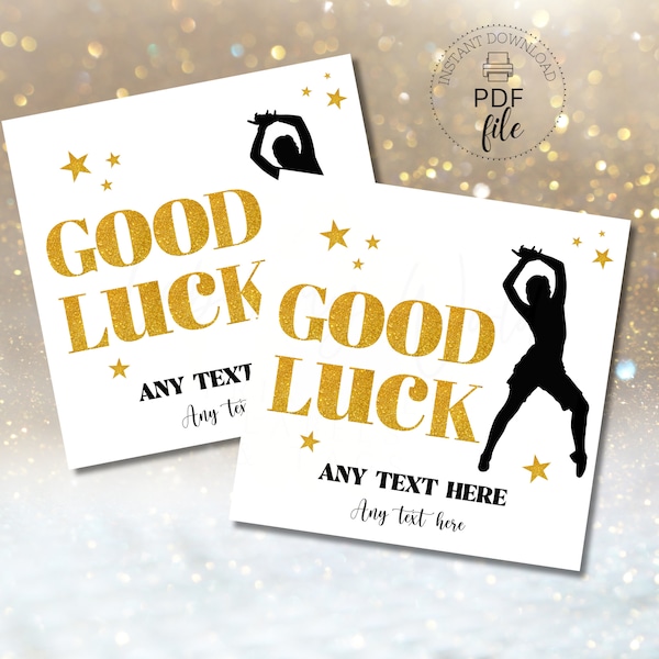 Printable Good Luck Dance Gift Tag | Dance Team Treat Bag Tag | Personalized Tournament/Competition Gold Glitter Cheer Tag PDF