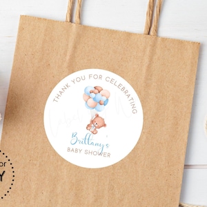 Teddy Bear Baby Shower Stickers | Thank You For Celebrating Editable 2&quot; & 3&quot; Round Tags/Labels | Custom Boy Blue Baby Shower Party Favor Tag