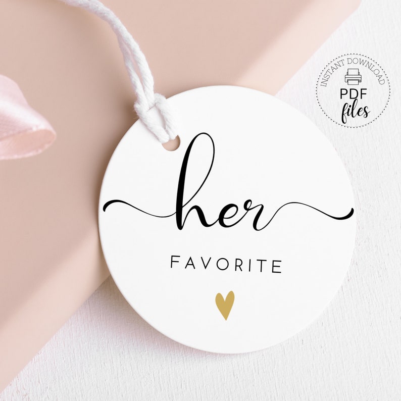 His/Her/Our Favorite Stickers Engagement Favor Labels Round White & Black Wedding Stickers with Gold Heart Instant Download PDF Files 画像 5