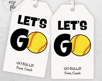 Softball Team Let's Go Tags | Printable Good Luck Game Day Treats Tags | Personalized Softball Snack/Goodie Bags Tags | Instant Download PDF