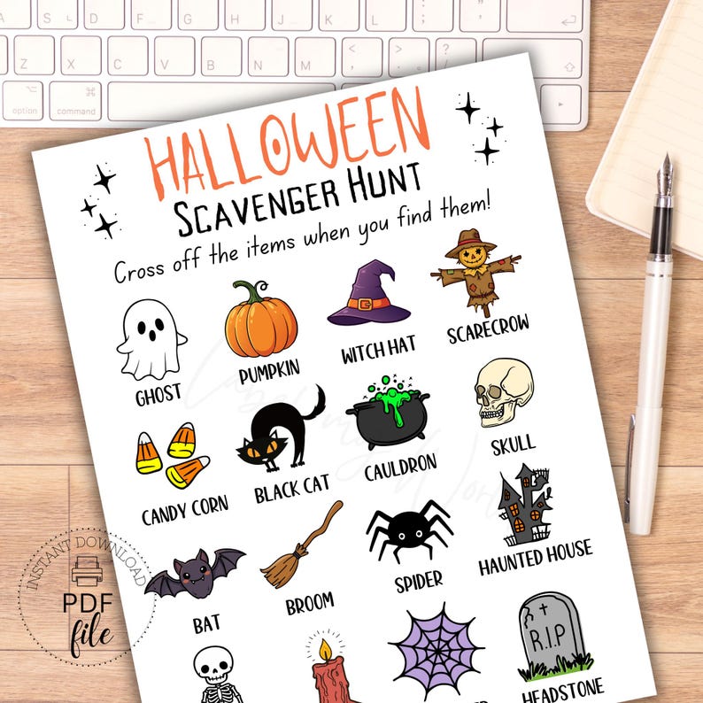 Halloween Scavenger Hunt, Printable Halloween Treasure Hunt Game for ...