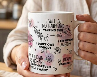 Taza de café motivacional para el autocuidado, taza de afirmaciones, taza de amor propio, taza de buena vibra, afirmaciones con palabrotas, tazas con palabrotas, taza divertida para el bienestar