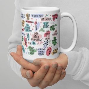 Affirmations Coffee Mug,Daily Reminders Motivational Cup,Self Care Positive Affirmation Mug, Affirmation Gift