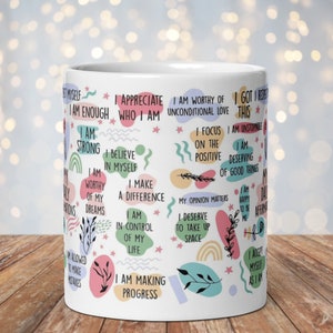Affirmations Coffee Mug,Daily Reminders Motivational Cup,Self Care Positive Affirmation Mug, Affirmation Gift