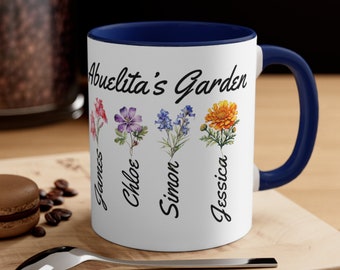 Abuelita’s Garden Mug with Personalized Birth Month Flowers, Custom Grandma Gift, Mug with Birth Flowers, Grandmother’s Gift from Grandkids