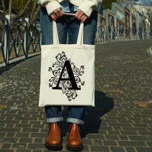 Personalized Initial Tote Bag | Personalised Alphabet Tote Bag |  Custom Printed Tote Bag | Gift For Her | Monogram Tote Bag | Custom Gift