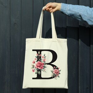 Personalized Initial Tote Bag, Personalised Alphabet Tote Bag,  Custom Printed Tote Bag, Gift For Her, Monogram Tote Bag, Custom Gift