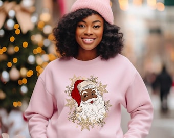 Black Santa Claus Christmas Sweatshirt Vintage African American Santa Shirt Retro Christmas Crewneck Cute Black Santa Holiday Sweater