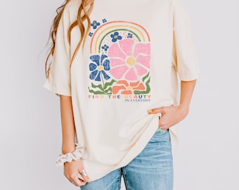 Comfort Color Retro Wild Flower T Shirt, Boho Floral Shirt, Floral Nature Shirt, Vintage Flower Tee, Retro Botanical Shirt, Cottagecore Tee