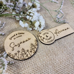 Wooden place markers for weddings, baptisms, communions and other family or business events
