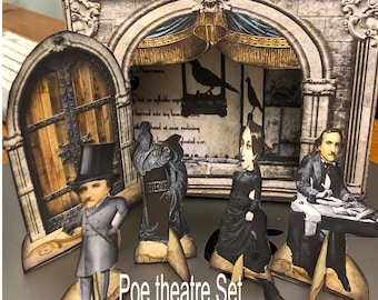 Printable Edgar Allan Poe Miniature Theatre Set: Gothic Macabre Kit (7x6 inches)