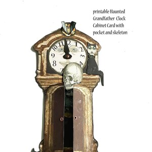 Horloge grand-père hantée pour armoire d'Halloween à imprimer avec poche et poupée, idéale pour les journaux, carte ou tout simplement pour un projet de bricolage d'Halloween