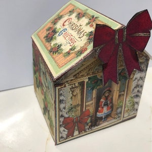 Afdrukbaar vintage kerst Victoriaans huisornament voor boom ephemera collagevel oud vintage collagevel knutselproject