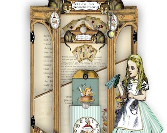 Alice im Wunderland Kabinett Karte mit Papierpuppe & Ephemera (druckbare PDF)