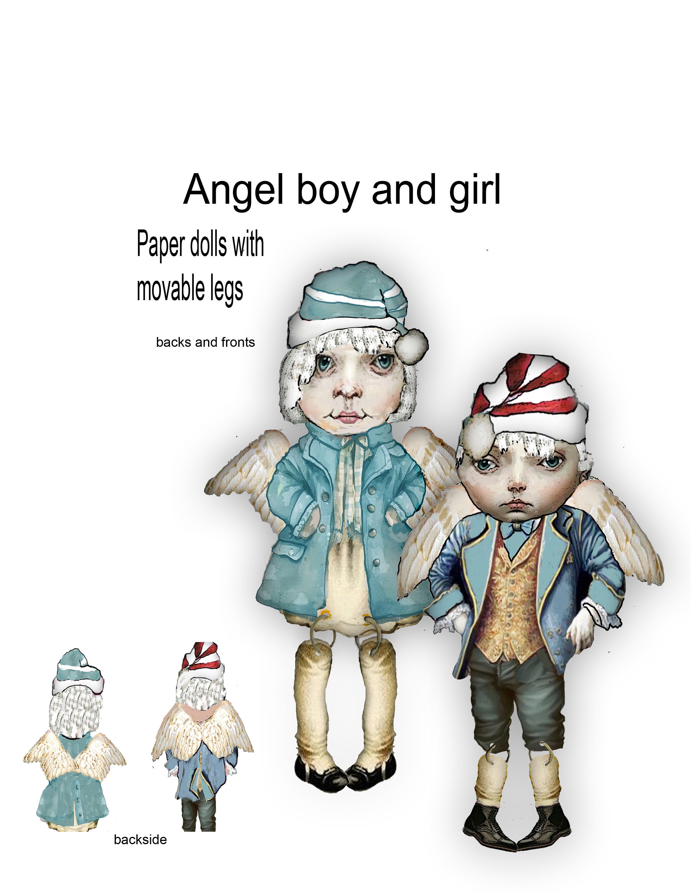 Printable Holiday Paper Doll Articulated Pastel Watercolor Little Angel ...