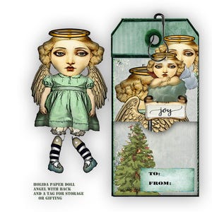 Printable Urlaub Engel Weihnachten Anhänger mit Papierpuppe ideal für Scrapbooks DIY Urlaub Projekte Geschenk geben Strumpffüller Journale Handwerk