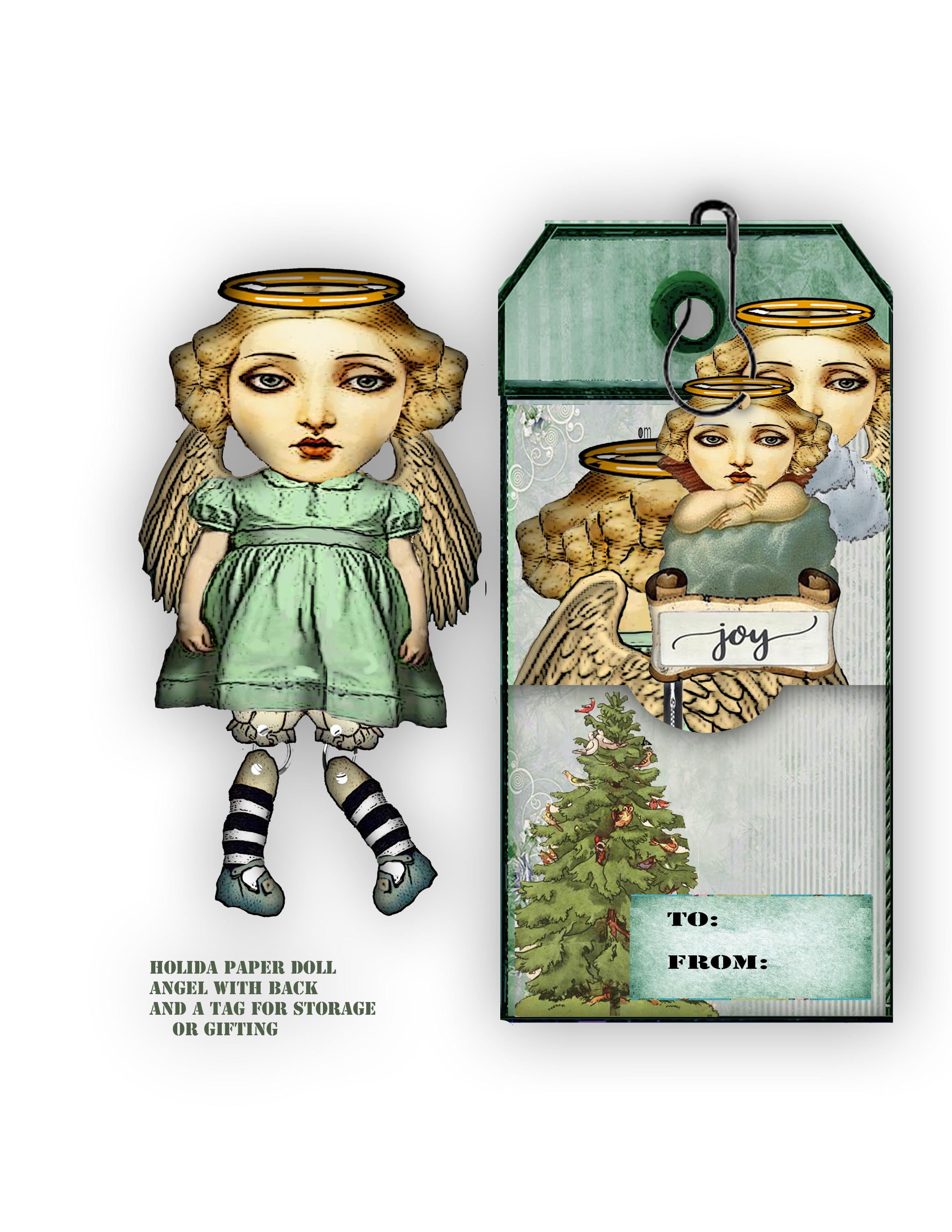 Printable Angel Christmas Tag: Paper Doll DIY Craft Pocket Tag (JPEG ...