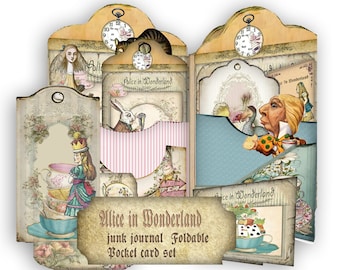 printable Alice in wonderland foldable for Journals  junk journals scrapbooks and cards and more includes folio  Alice and friends clip art