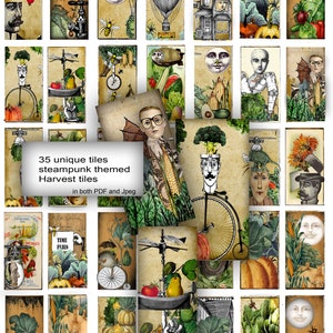 steampunk halloween harvest tiles download printable domino tiles craft tiles unique collage tiles 1x2 inch for jewelry and other craft DIY