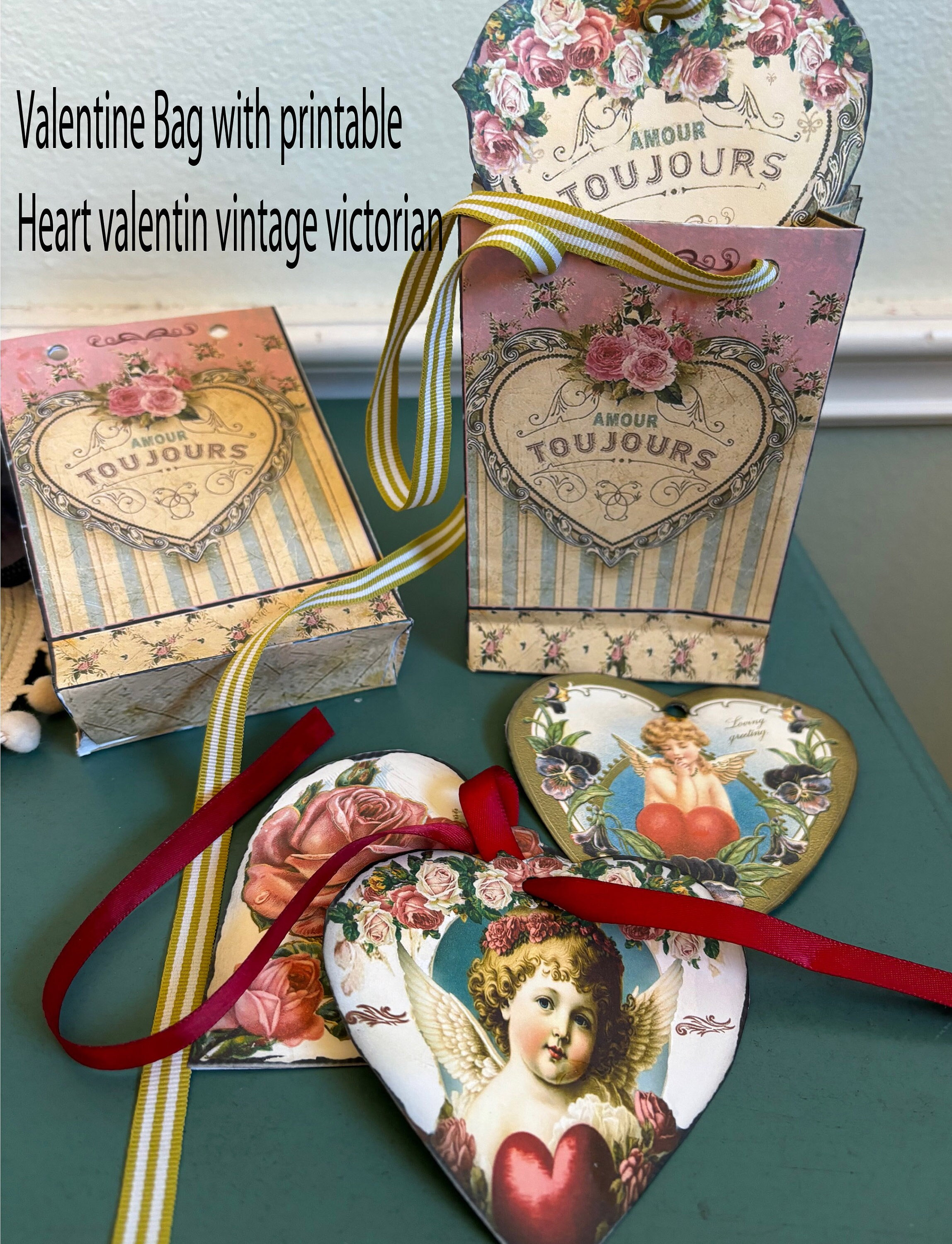 Printable Valentine Bag With a Set of 4 Valentine Day Hearts Great for ...