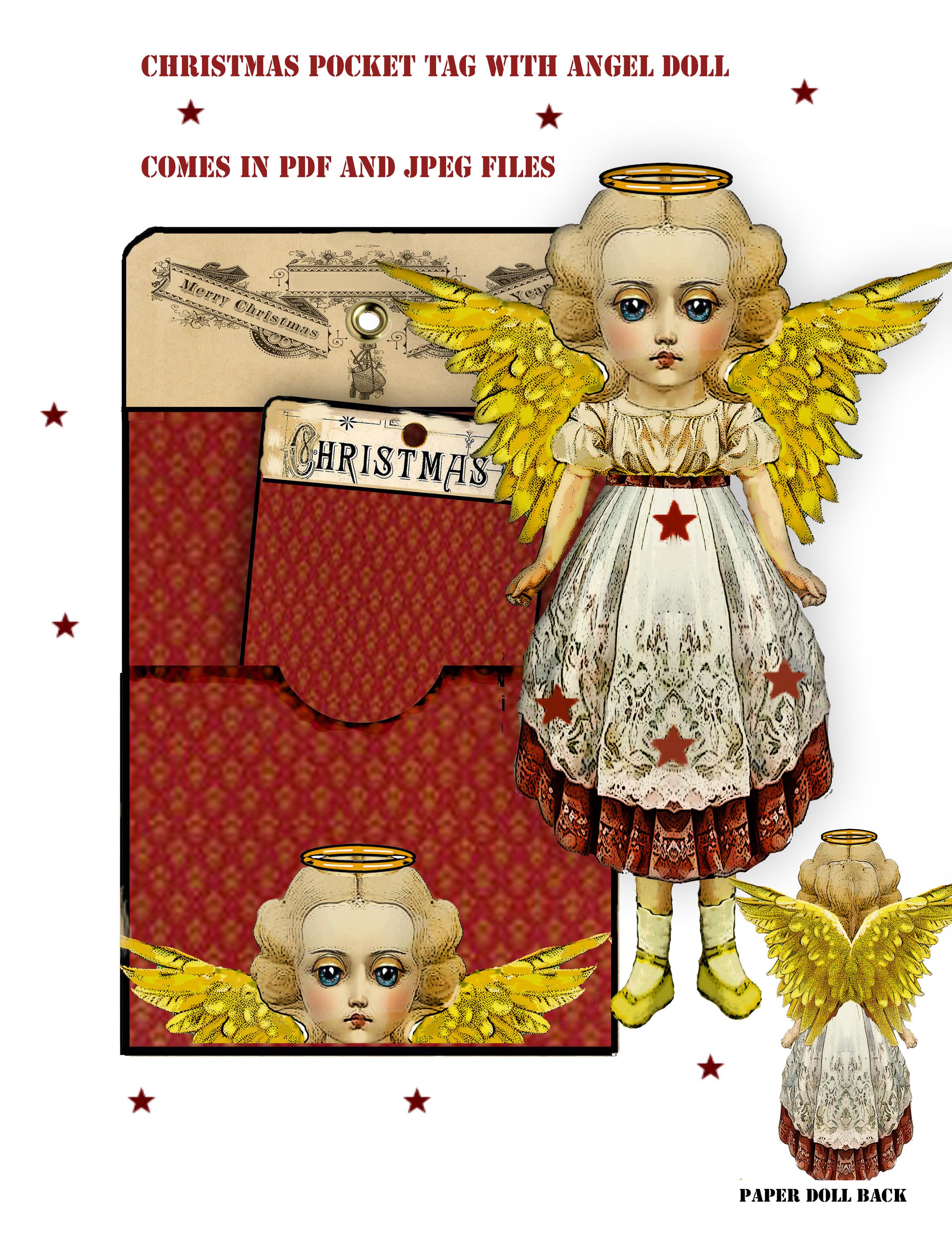 Printable Christmas Angel Doll and Pocket Tag With Ephemera Great ...
