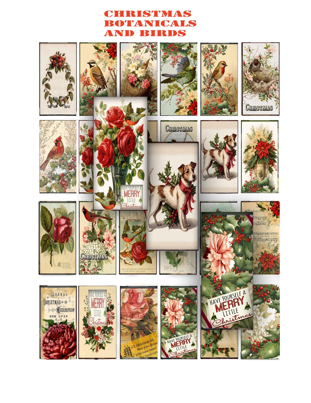 Printable Christmas Botanical Tiles Great for Many Projects 24 Unique ...