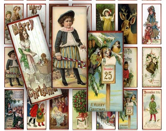 Druckbare Weihnachten Domino Collage Sheet: Viktorianische Urlaub Ephemera (Digitaler Download)