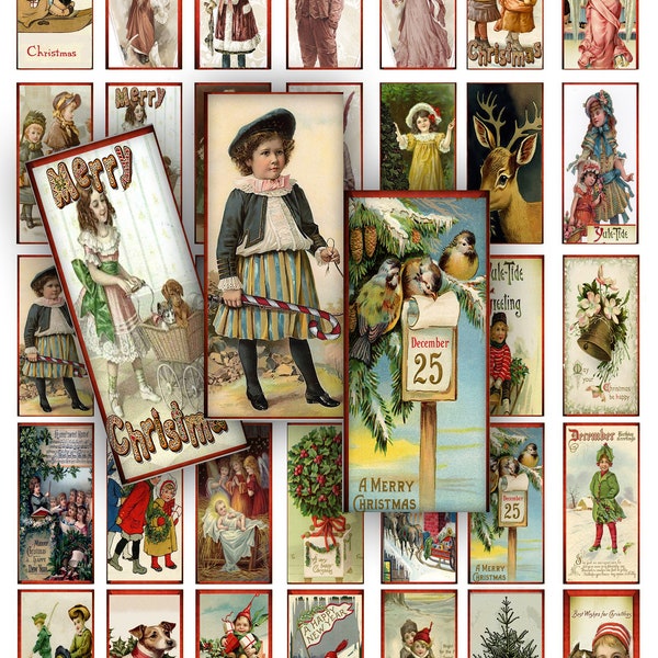 Printable 1x2 domino collage sheet christmas victorian holiday themed domino jewelry ephemera and craft projects junk journals scrapbook art