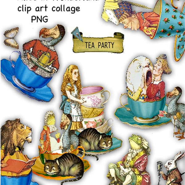 Alice in Wonderland printabe clip art collage sheet clip art ephemera