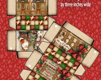 Victorian Christmas Treat Boxes Gingerbread Candy cane: Printable two Small Gift Boxes(5x3x2 inch)