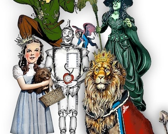 Muñecos de papel imprimibles del Mago de Oz, 5 unidades, tamaño 5x7, formato JPEG