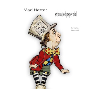 Alice in Wonderland Mad Hatter paper doll articulated puppet paper collage scrapbook doll printable doll art project DIY doll journaling
