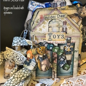 druckbare mini Weihnachtsjournal 5 x 7 Zoll Spielzeugladen vintage viktorianische Journal Seiten mit Ephemera Tags Seitenlaschen und Taschen kleines Journal