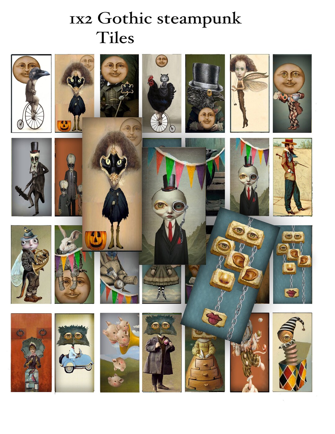Printable Steampunk Gothic Uniquely Collaged 1x2 Tiles for Scrapbooks ...