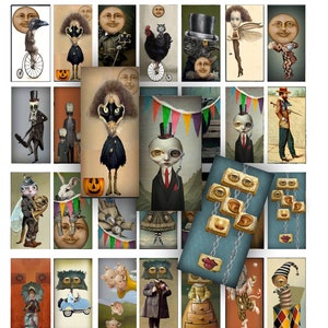 Mosaicos de 1x2 únicos, con collages, de estilo gótico steampunk para imprimir, para álbumes de recortes, joyas, dominó de madera, imanes para la nevera y mucho más. Excelentes manualidades de bricolaje