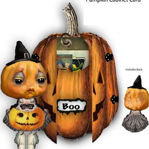 printable pumpkin cabinet Card paper doll and ephemera great  scrapbook art for Halloween  decoration gift card DIY craft project whimsical