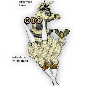 Bambola di carta articolata Llama di Halloween Clip art effimera stampabile, ritaglia e assembla album fai da te