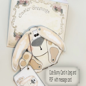 Biglietto coniglietto stampabile con busta molto carino 5x4 pollici fantastico biglietto di Pasqua ottimo per diario coniglietto o album facile da tagliare e incollare