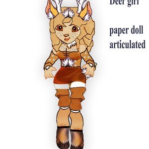 Printable paper doll deer furry adopt articulated puppet craft sheet collage sheet