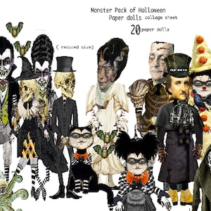 zestaw lalek na Halloween do druku 13 ruchomych lalek 5 arkuszy kolażu z cudownymi i przerażającymi papierowymi lalkami do zabawy w dzienniki i albumy DIY