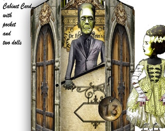 Printable Halloween Frankenstein and Bride Cabinet Card Set (PDF & JPEG)