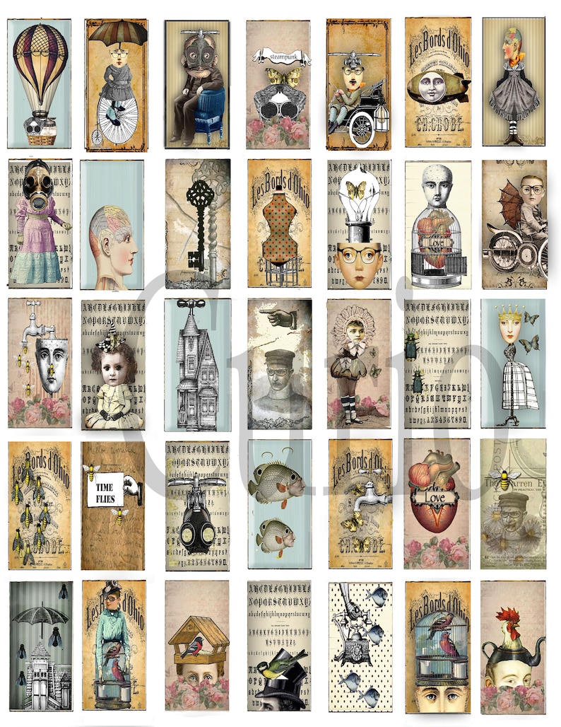 Printable Steampunk Tiles Domino Rectangle 1x2 Inch Download Craft ...