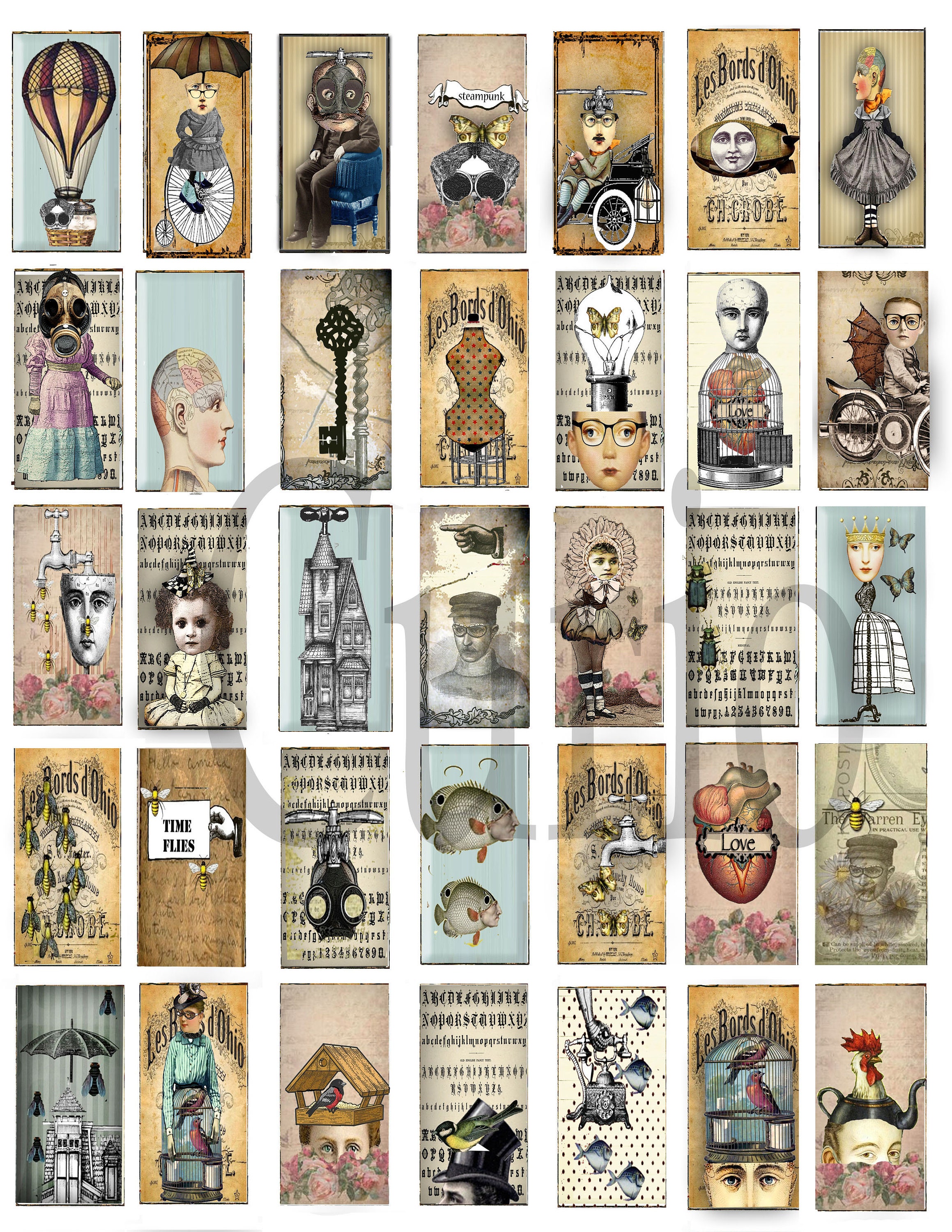 Printable Steampunk Tiles Domino Rectangle 1x2 Inch Download Craft ...