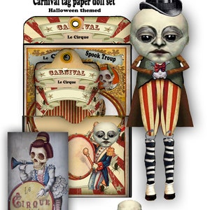 Afdrukbare Le Cirque of Spoken Halloween-gothic zak- en labelset met één groot label en pop, ideaal voor junkjournal en knutselen