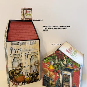 Afdrukbare Victoriaanse kerstcollage huizen 2 huizen twee maten ideaal voor vakantieweergave of om aan een boom te hangen DHZ-knutselkunst voor de vakantie