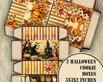 printable Halloween Whimsical Cookie Box 5x3x2 inches in Jpeg and PDF formats
