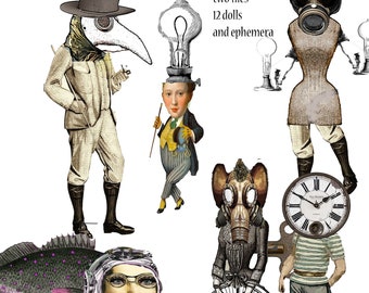 Printable Steampunk Collage Dolls: Junk Journal Ephemera (Digital Download)
