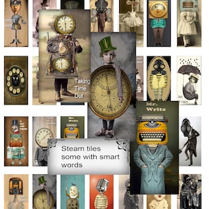 Steampunk Collage Sheet: 1x2 Domino Tiles for Jewelry & Crafts (PDF)