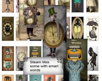 Steampunk Collage Sheet: 1x2 Domino Tiles for Jewelry & Crafts (PDF)